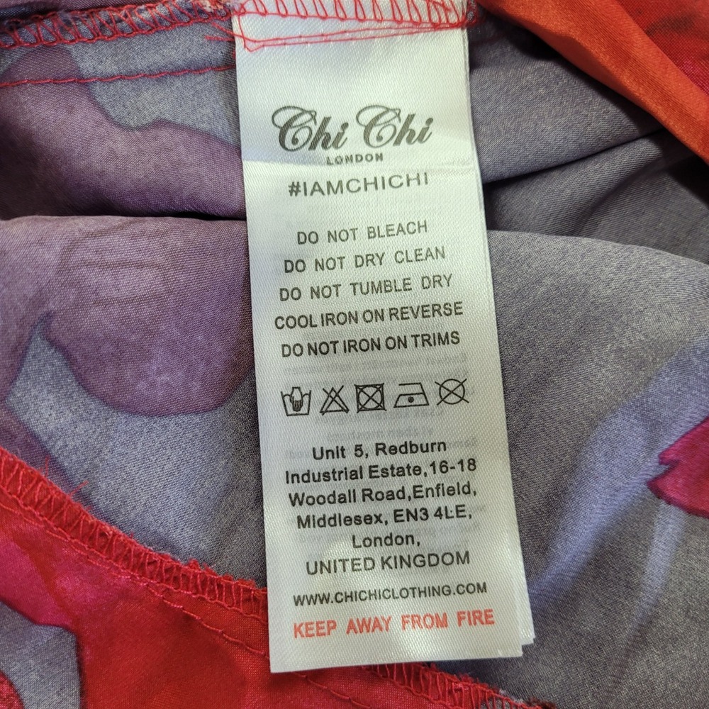 Chi Chi London Dress Women's US 8 Floral Tie Front Mini Day Dress Red UK 12 - Picture 5 of 12
